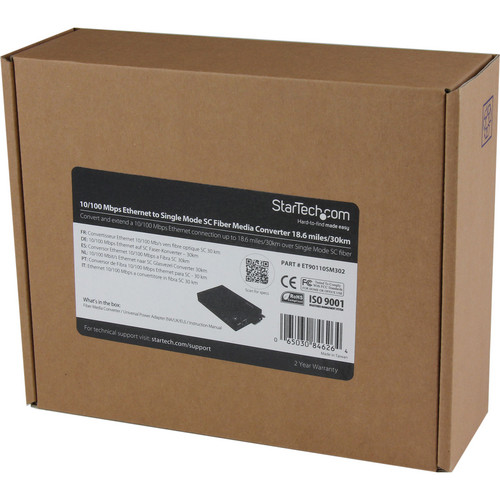 StarTech ET90110SM302 10/100 Mb/s Single Mode Fiber Media Converter SC (Black)