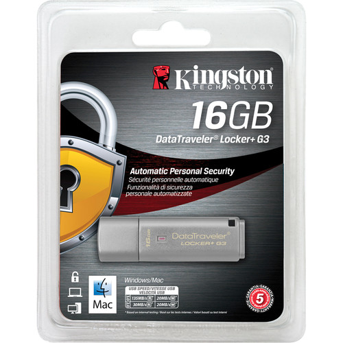 Kingston 16GB DataTraveler Locker+ G3 USB 3.0 Type-A Flash Drive