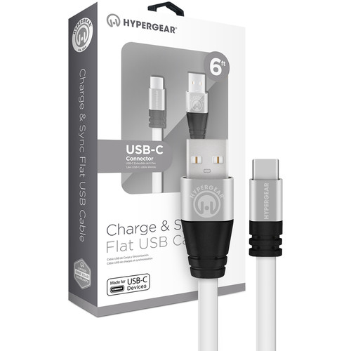 HyperGear Flexi USB 2.0 Type-A to USB Type-C Charge & Sync Flat USB Cable (6', White)