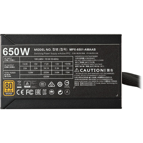 Cooler Master MasterWatt 650 650W 80 Plus Bronze Semi-Modular Power Supply