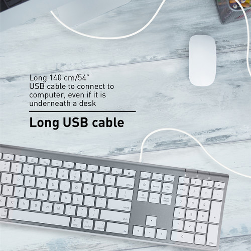 Macally Ultra Slim USB Wired Keyboard (Space Gray)