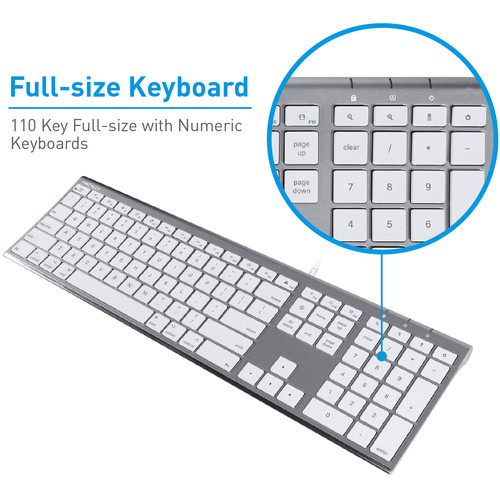 Macally Ultra Slim USB Wired Keyboard (Space Gray)