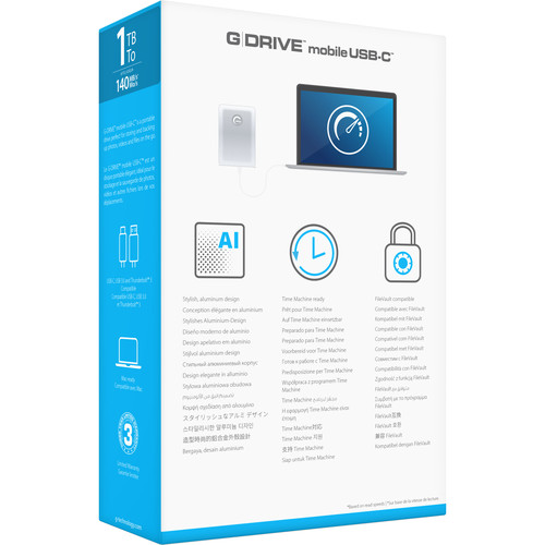 G-Technology 1TB G-DRIVE mobile USB 3.1 Gen 1 Type-C External Hard Drive (Silver)