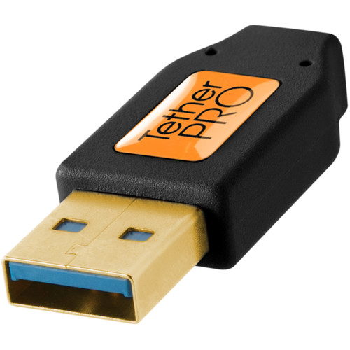 Tether Tools USB 3.0 Type-A Male to Micro-USB Right-Angle Male Cable (15', Black)