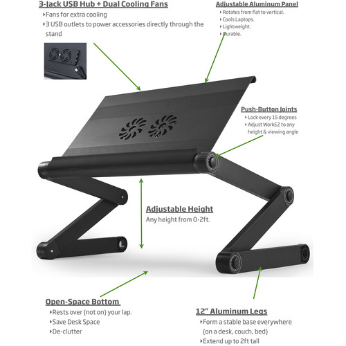 Uncaged Ergonomics WorkEZ Executive Laptop Stand with 3 USB Ports and 2 Cooling Fans (Black)