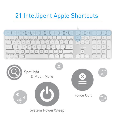 Macally Slim USB Wired Keyboard with 2 USB Ports