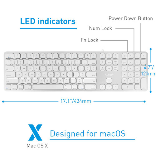 Macally Slim USB Wired Keyboard with 2 USB Ports