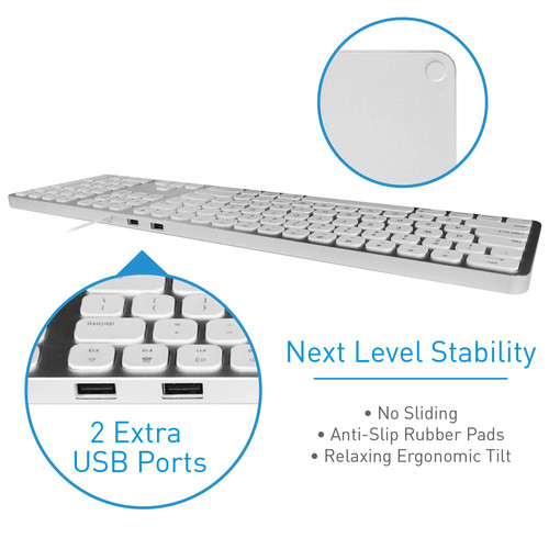 Macally Slim USB Wired Keyboard with 2 USB Ports