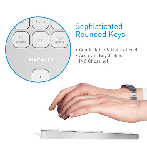 Macally Slim USB Wired Keyboard with 2 USB Ports