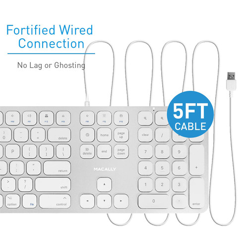 Macally Slim USB Wired Keyboard with 2 USB Ports