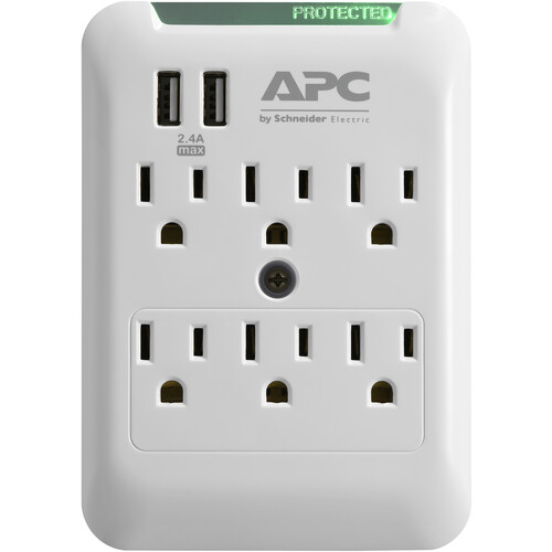 APC Essential SurgeArrest 6-Outlet Wall-Tap Surge Protector with 5V 2.4A USB Ports (120V, White)