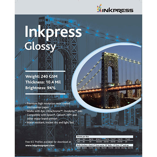 Inkpress Media Photochrome RC U-Glossy Paper for Inkjet - 4" Wide Roll - 33' Long