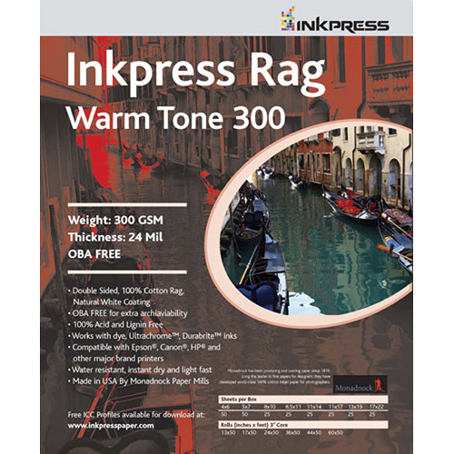 Inkpress Media Picture Rag Warm Tone 300 gsm Double-Sided Archival Photo Inkjet Paper (11 x 14", 25 Sheets)