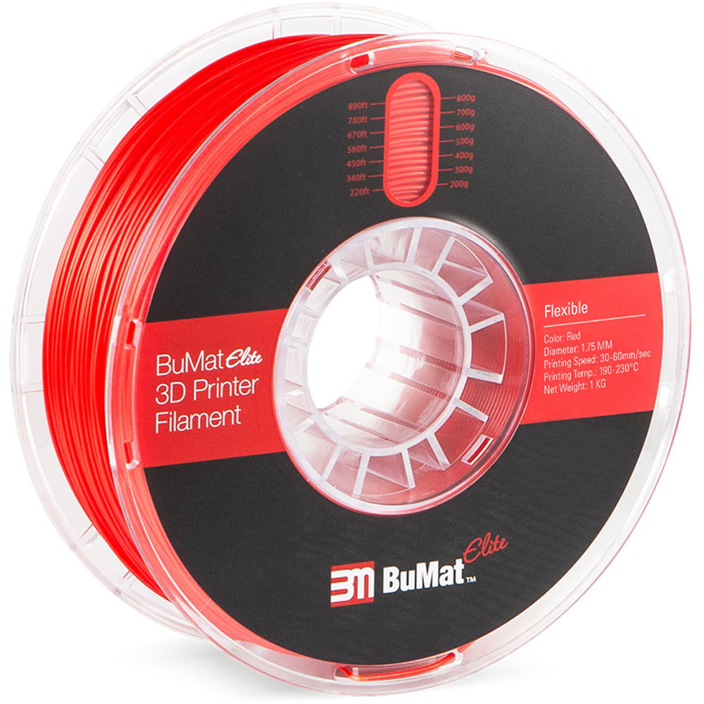 BuMat Elite 1.75mm Flexible Filament (1kg, Red)