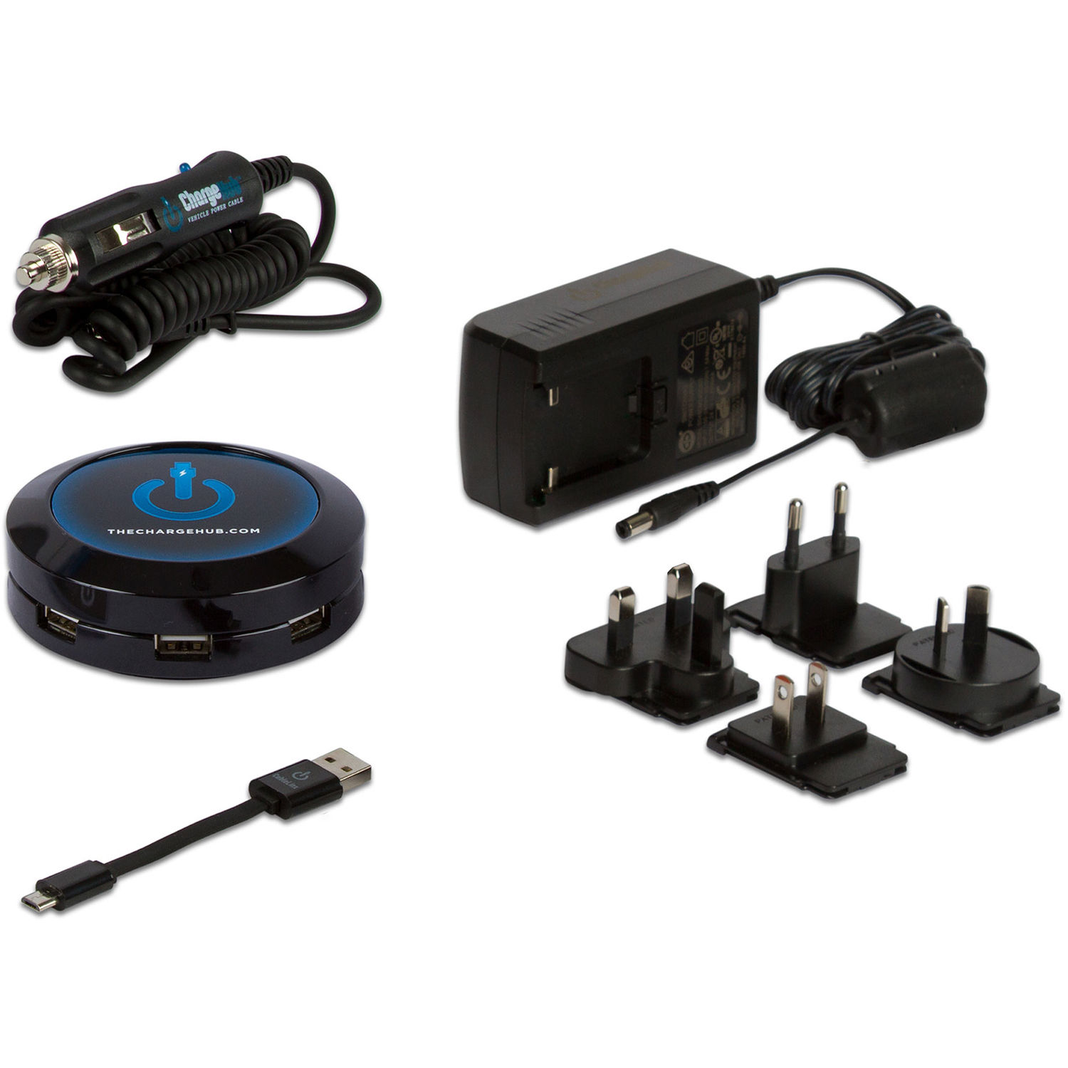 ChargeHub X7 7-Port USB SuperCharger International Travel Pack (Black)