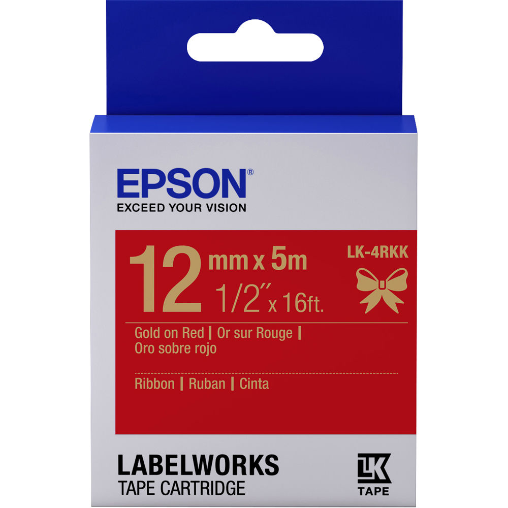 Epson LabelWorks Ribbon LK Tape Gold on Red Cartridge (1/2" x 16')