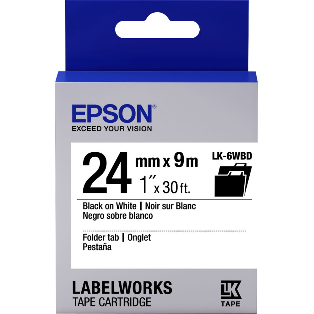 Epson LabelWorks Folder Tab LK Tape Black on White Cartridge (1" x 30')