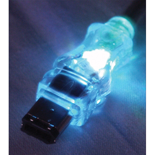 QVS FireWire/i.Link 6-Pin Translucent Cable with White LEDs (3')