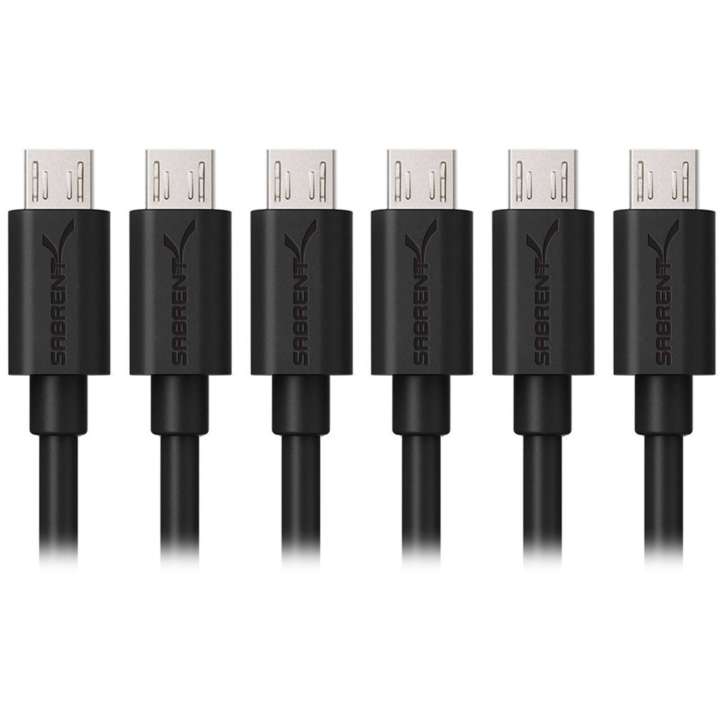 Sabrent USB 2.0 Type-A Male to Micro-B Male Cable (3', Black, 6-Pack)