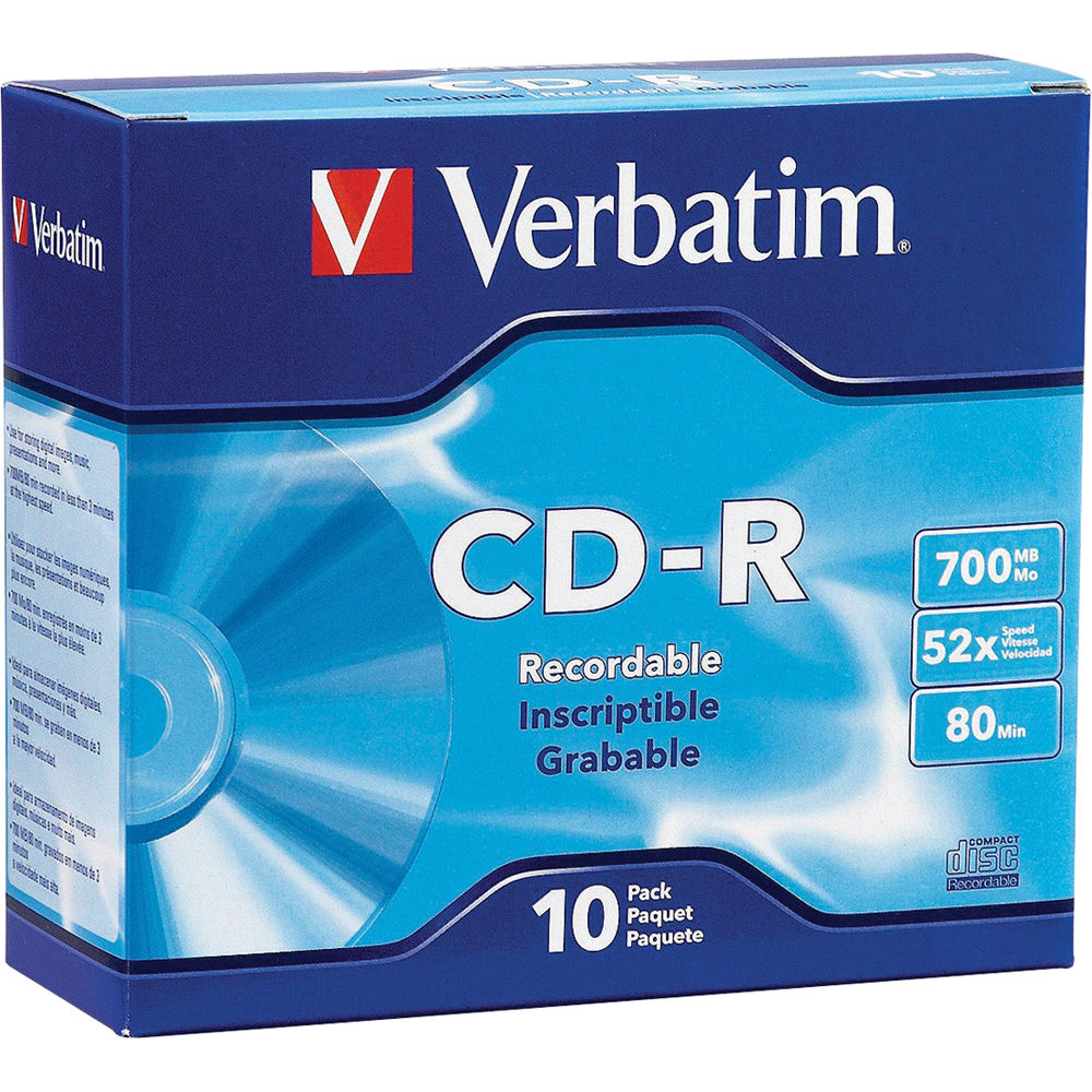Verbatim CD-R 700MB 52x Write-Once Disc with Slim Case (10-Pack)