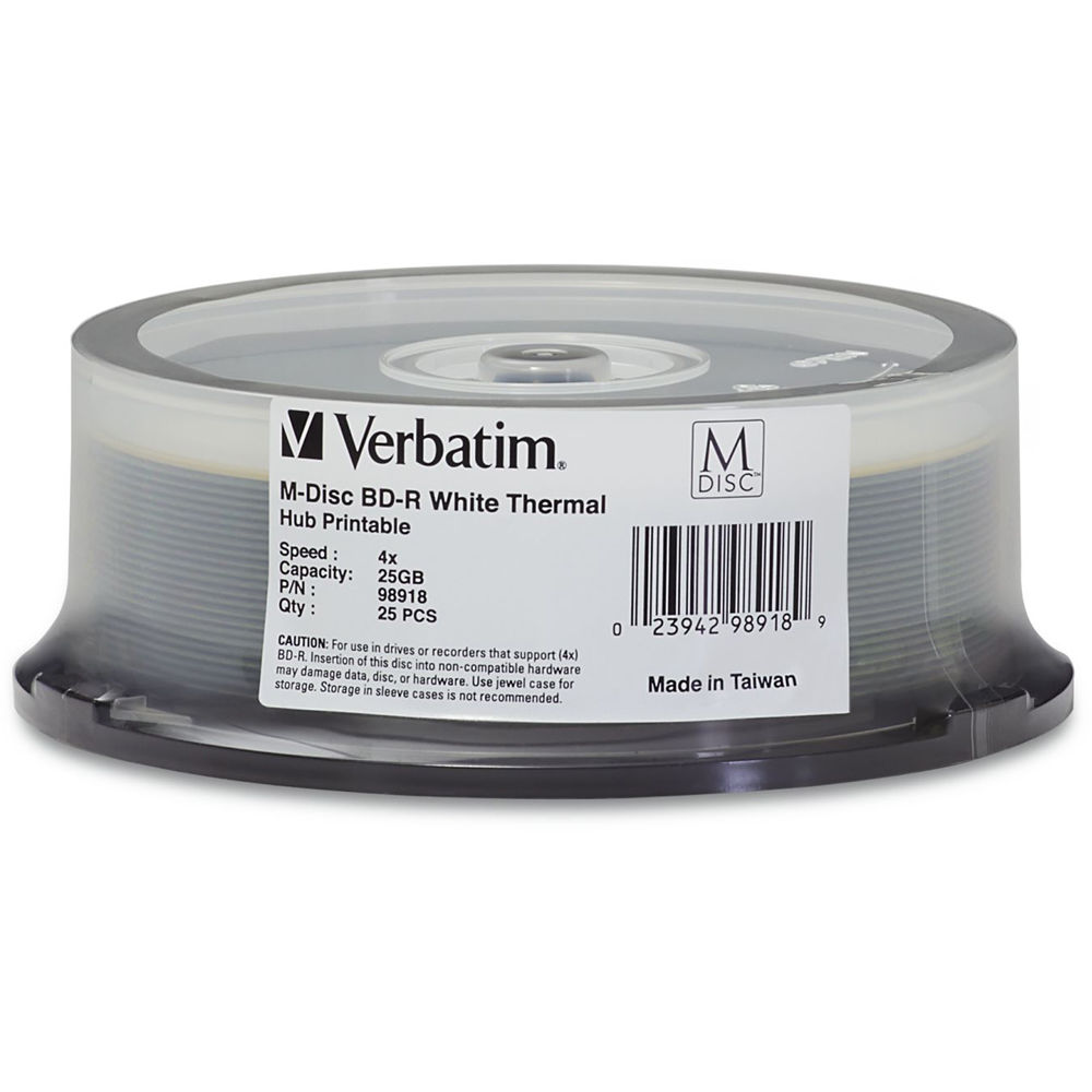 Verbatim 25GB BD-R 4x White Thermal Printable/Hub Printable M-Disc (25-Pack Spindle)