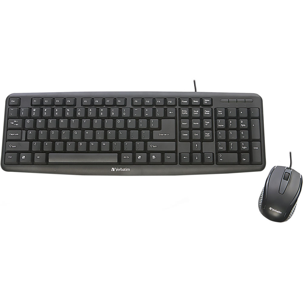 Verbatim Slimline Corded USB Keyboard and Mouse (Black)